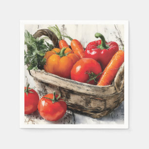 Serviette En Papier Aquarelle Peinture d'un panier végétal