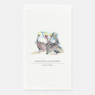 Serviette En Papier Aquarelle Pelicans Beach Wedding