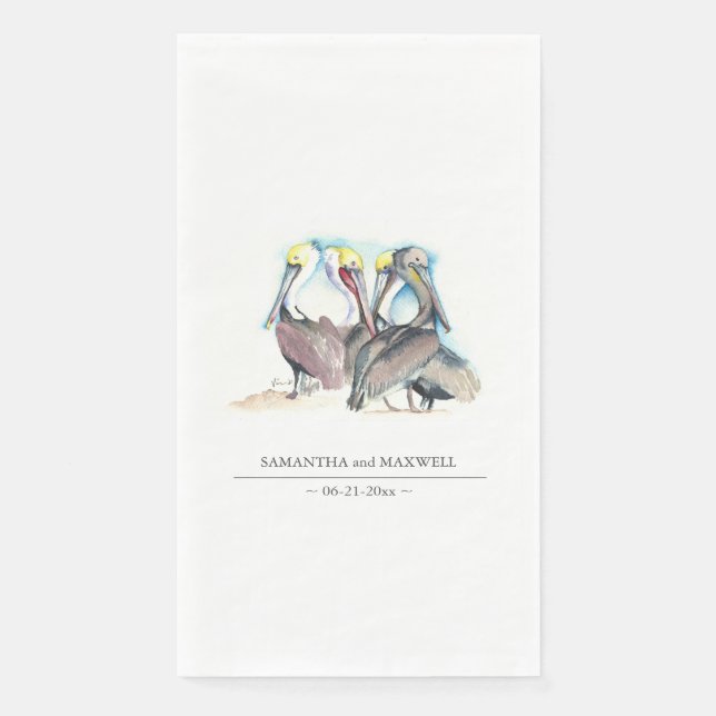 Serviette En Papier Aquarelle Pelicans Beach Wedding (Devant)