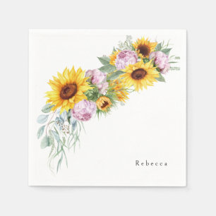 Serviette En Papier Aquarelle Peonies roses et Fête des mariées de tou