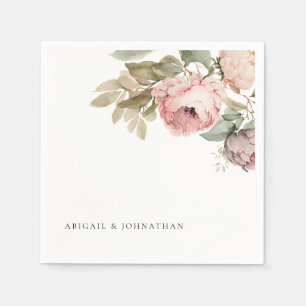 Serviette En Papier Aquarelle Peonies roses Mariage personnalisé