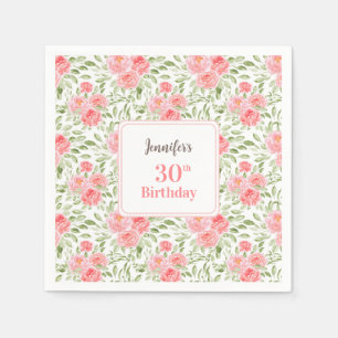 Serviette En Papier Aquarelle Peony Floral Peach 30e anniversaire