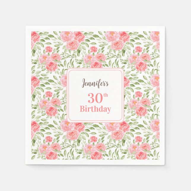 Serviette En Papier Aquarelle Peony Floral Peach 30e anniversaire (Devant)