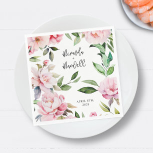 Serviette En Papier Aquarelle Peony Magnolia Mariage rose