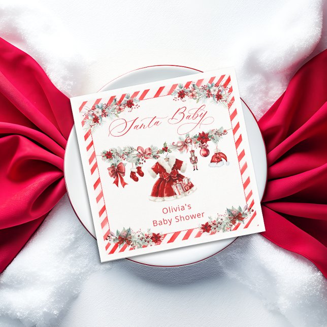 Serviette En Papier Aquarelle Père Noël Baby Christmas Girl Baby showe (Créateur téléchargé)