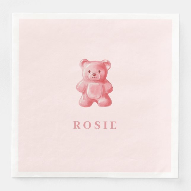 Serviette En Papier Aquarelle personnalisée Cute rose Gummy Ours (Devant)