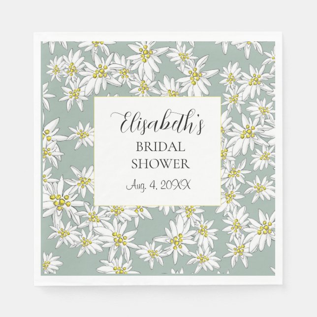 Serviette En Papier Aquarelle personnalisée Edelweiss illustrée à la m (Devant)