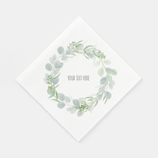 Serviette En Papier Aquarelle personnalisée Eucalyptus Mariage Wreath (Coin)