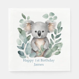 Serviette En Papier Aquarelle personnalisée Koala Bear Anniversaire