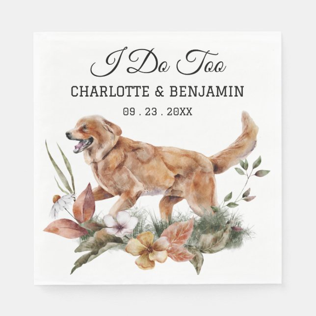 Serviette En Papier Aquarelle personnalisée Mariage Floral Chien (Devant)