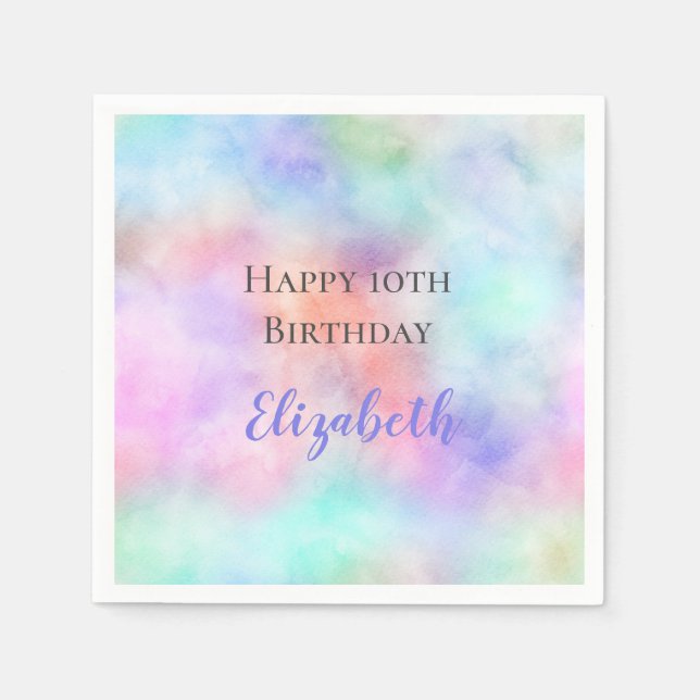 Serviette En Papier Aquarelle personnalisée Rainbow Pastel Anniversair (Devant)