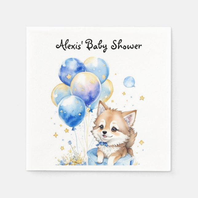 Serviette En Papier Aquarelle petit Baby shower Wolf (Devant)