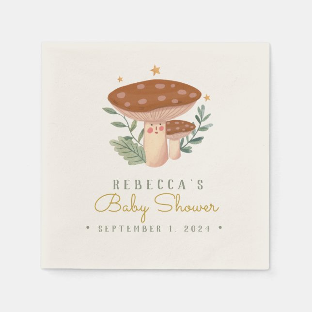 Serviette En Papier Aquarelle Petit Champignons Rouge Naples (Devant)