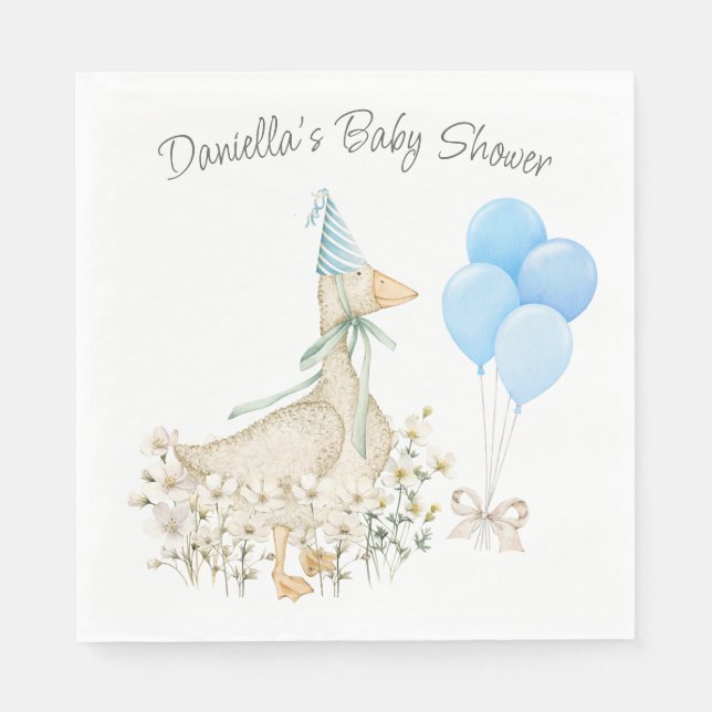Serviette En Papier Aquarelle Petite Oie Fleur sauvage Bleu Ballons (Devant)