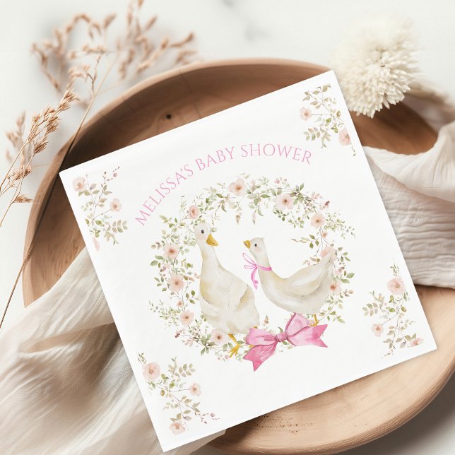 Serviette En Papier Aquarelle Petites fleurs d'oie Baby shower fille (Créateur téléchargé)