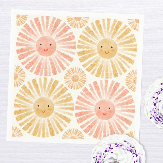 Serviette En Papier Aquarelle peu soleil (Happy watercolor sunshine pattern party paper napkins)