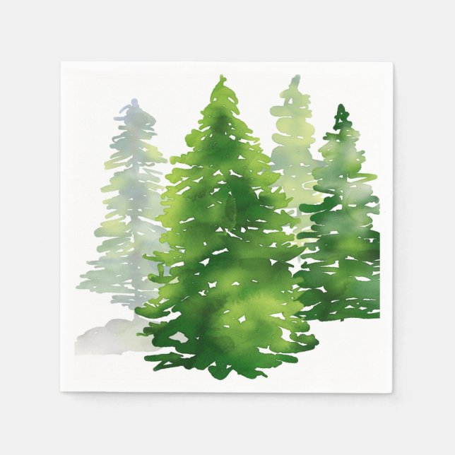 Serviette En Papier Aquarelle Pine Arbres Green Winter Holiday (Devant)