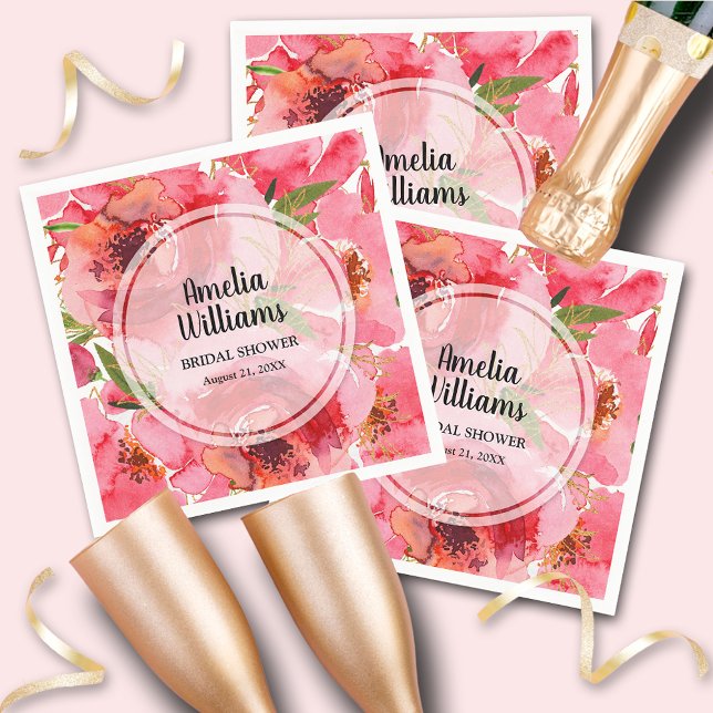 Serviette En Papier Aquarelle Pink Peonies Floral (Watercolor Pink Peonies Floral Napkins)