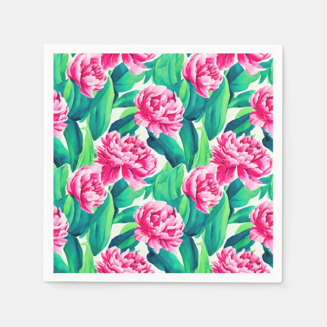 Serviette En Papier Aquarelle Pink Peonis Imprimer (Devant)
