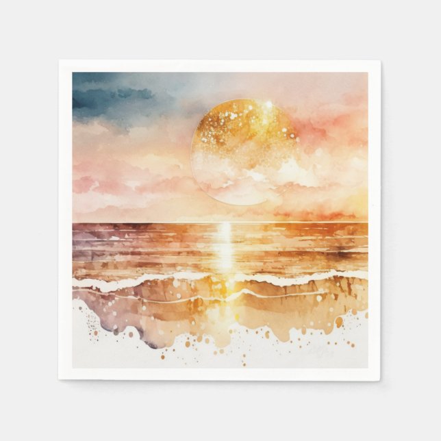 Serviette En Papier Aquarelle Plage Design 1 (Devant)
