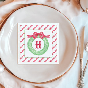 Serviette En Papier Aquarelle Polka Rouge Pot Bow Monogramme Wreath
