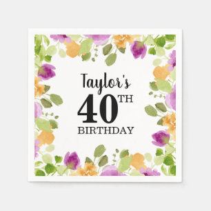Serviette En Papier Aquarelle pourpre fleurit Floral Anniversaire