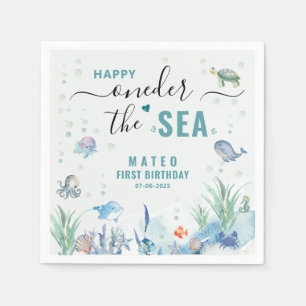 Serviette En Papier Aquarelle Premier anniversaire sous la mer