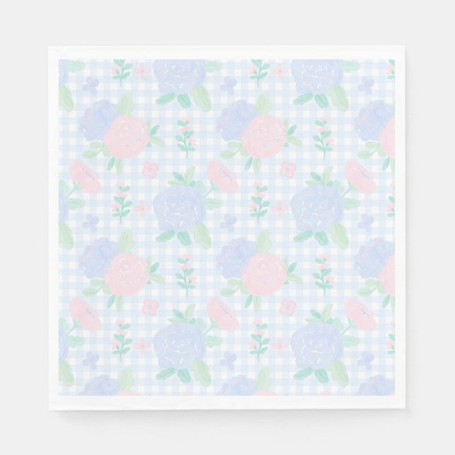 Serviette En Papier Aquarelle Preppy Floral En vichy Anniversaire (Devant)