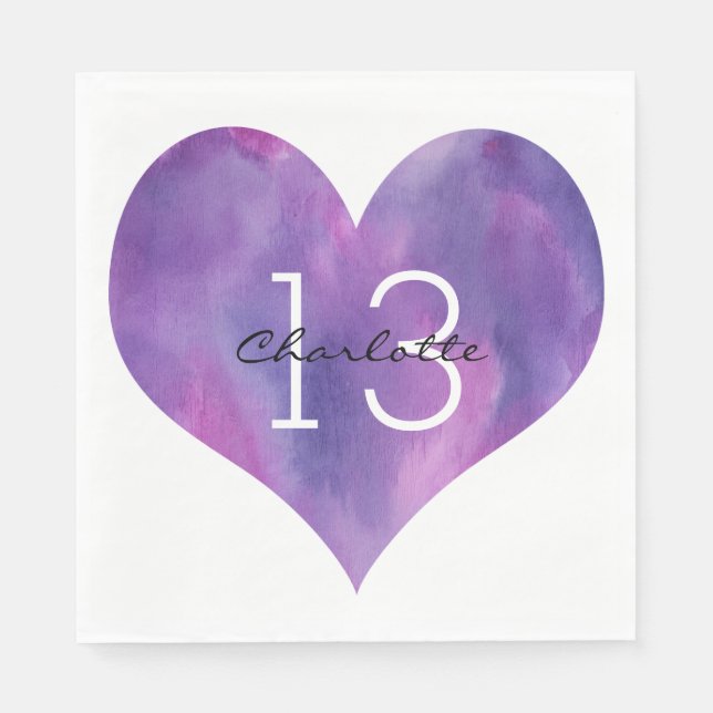 Serviette En Papier Aquarelle Purple Heart 13e anniversaire (Devant)