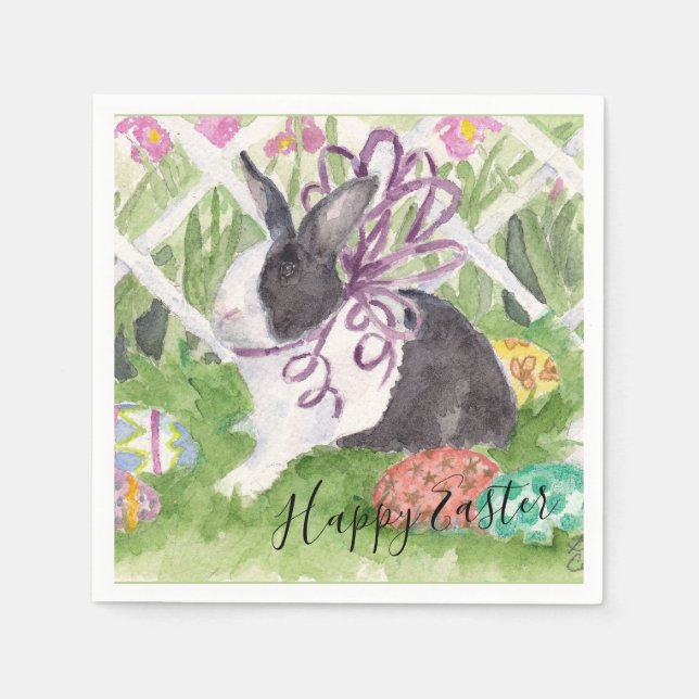 Serviette En Papier Aquarelle Rabbit néerlandais OEufs de Pâques (Devant)