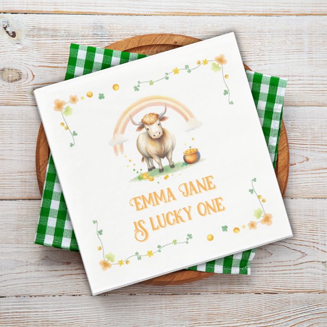 Serviette En Papier Aquarelle Rainbow Gold Jour de la Saint Patrick Lu (Watercolor Rainbow Gold Patrick's Day Lucky One Napkins)