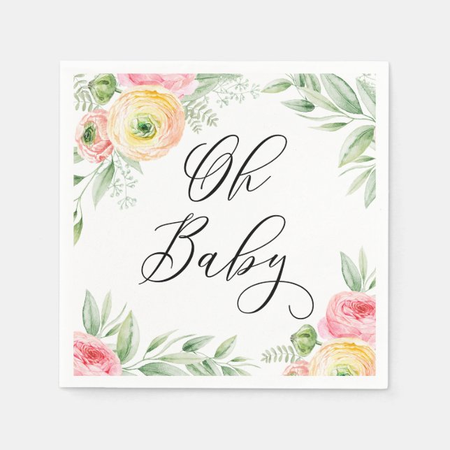Serviette En Papier Aquarelle Ranunculus Fleurs Baby shower de printem (Devant)
