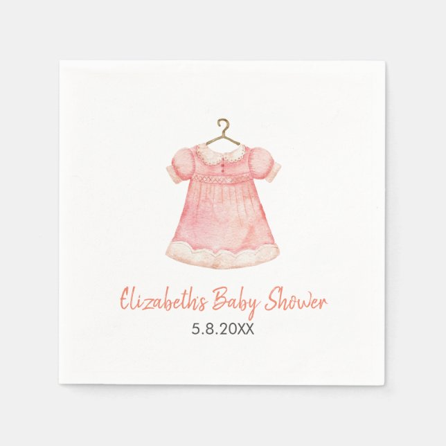 Serviette En Papier Aquarelle Robe rose Baby shower Papier Napkin (Devant)