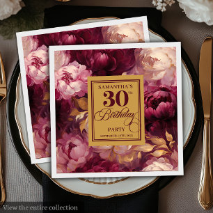 Serviette En Papier Aquarelle romantique Brousse Bourgogne Or 30e