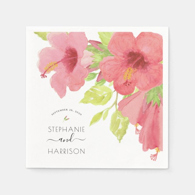 Serviette En Papier Aquarelle romantique Hibiscus Blooms papier Mariag (Devant)