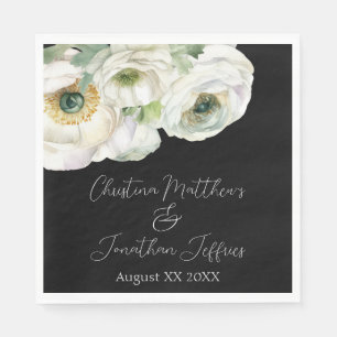 Serviette En Papier Aquarelle romantique Ranunculus blanc sur fond noi