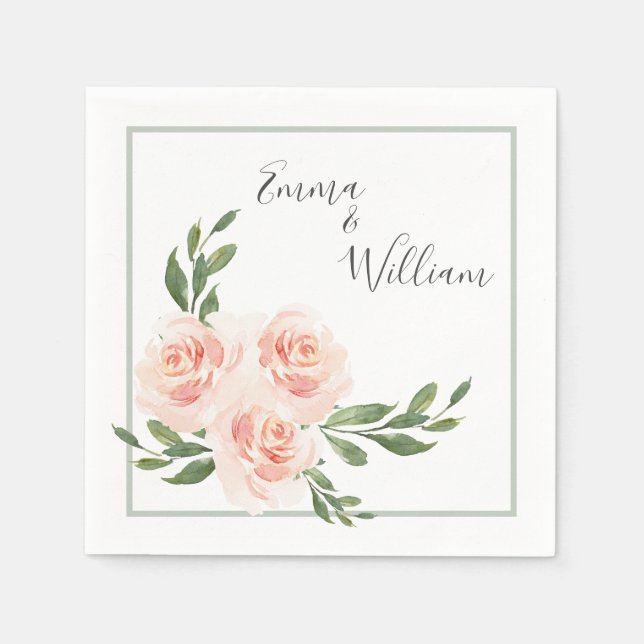 Serviette En Papier Aquarelle romantique rose (Devant)