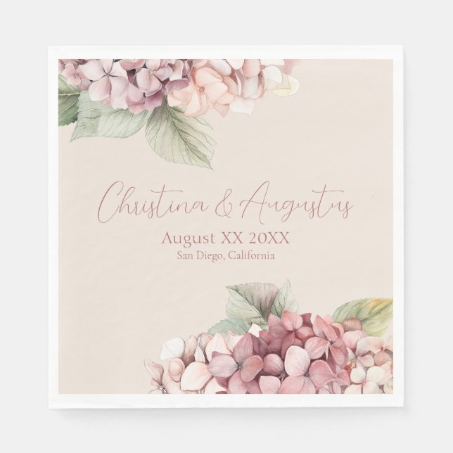 Serviette En Papier Aquarelle romantique rose et bleu Hydrangea Fleurs (Devant)
