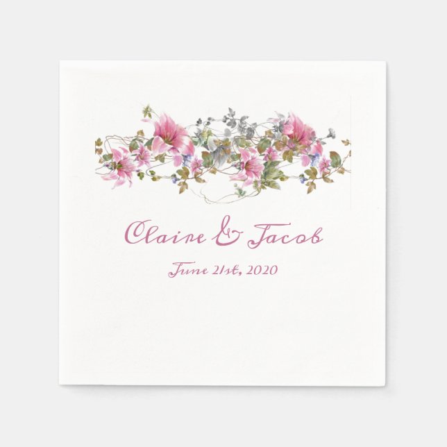 Serviette En Papier Aquarelle romantique rose florale (Devant)