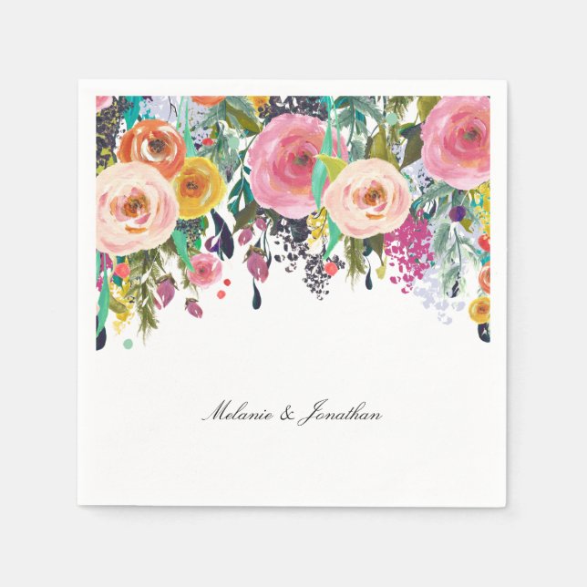 Serviette En Papier Aquarelle romantique Rose Jardin Floral (Devant)