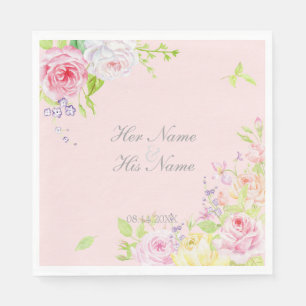Serviette En Papier Aquarelle romantique rose Rose Mariage