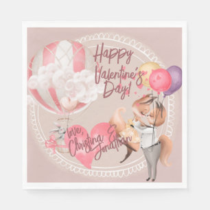 Serviette En Papier Aquarelle romantique Valentine Love Renards sur ro