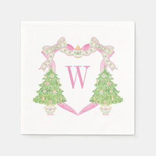 Serviette En Papier Aquarelle rose Arbre de Noël Monogramme Crest
