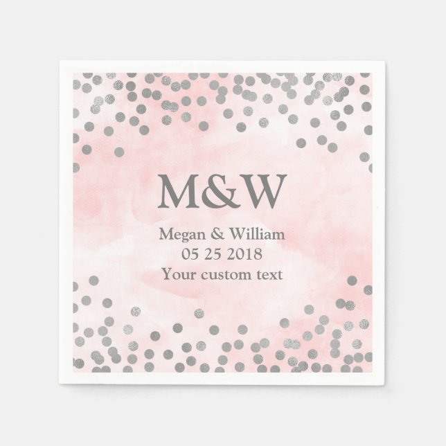 Serviette En Papier Aquarelle rose Argent Confetti Mariage Napkin (Devant)