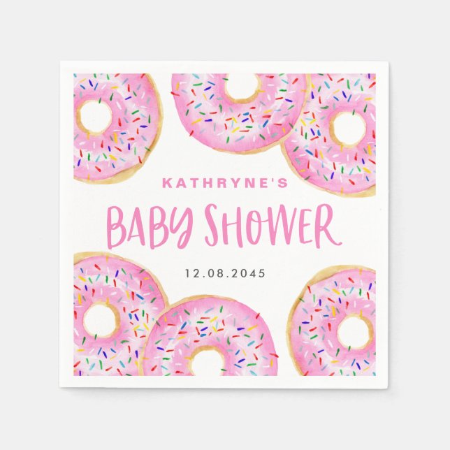Serviette En Papier Aquarelle rose arroser Baby shower de beignes (Devant)