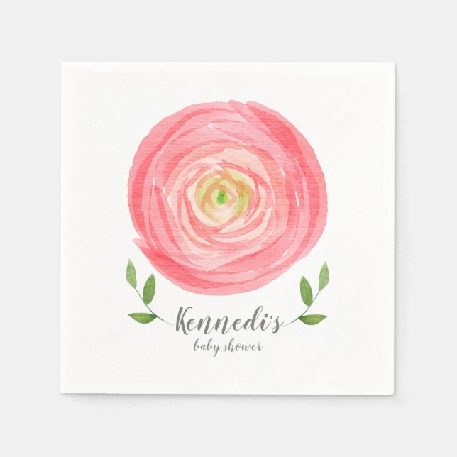 Serviette En Papier Aquarelle rose Baby shower Floral (Devant)