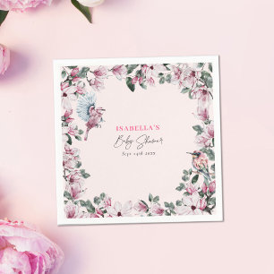 Serviette En Papier Aquarelle rose Baby shower Floral & Oiseaux