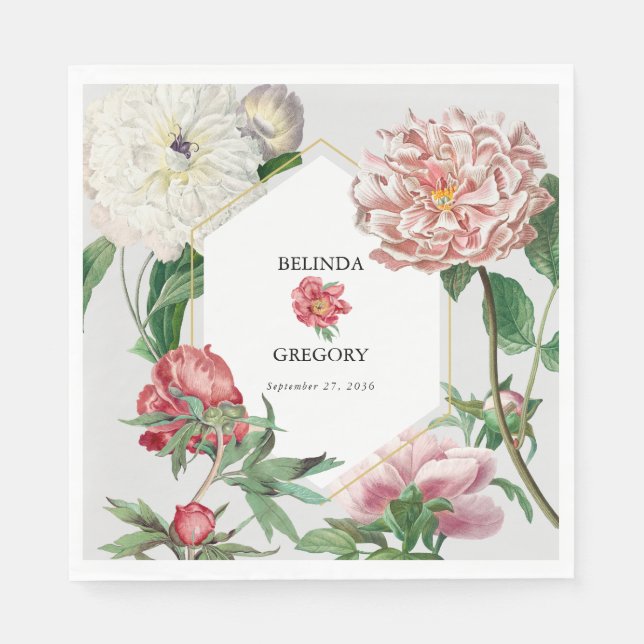 Serviette En Papier Aquarelle rose blanc pivoines Mariage (Devant)