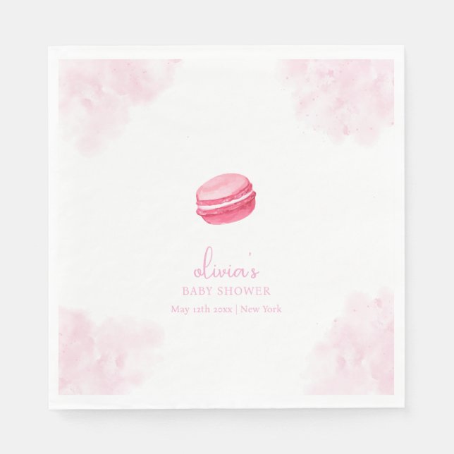 Serviette En Papier Aquarelle rose Bonjour Bébé Macaron Baby shower (Devant)