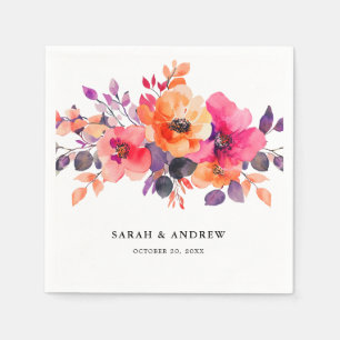 Serviette En Papier Aquarelle rose brillant rose orange Mariage floral